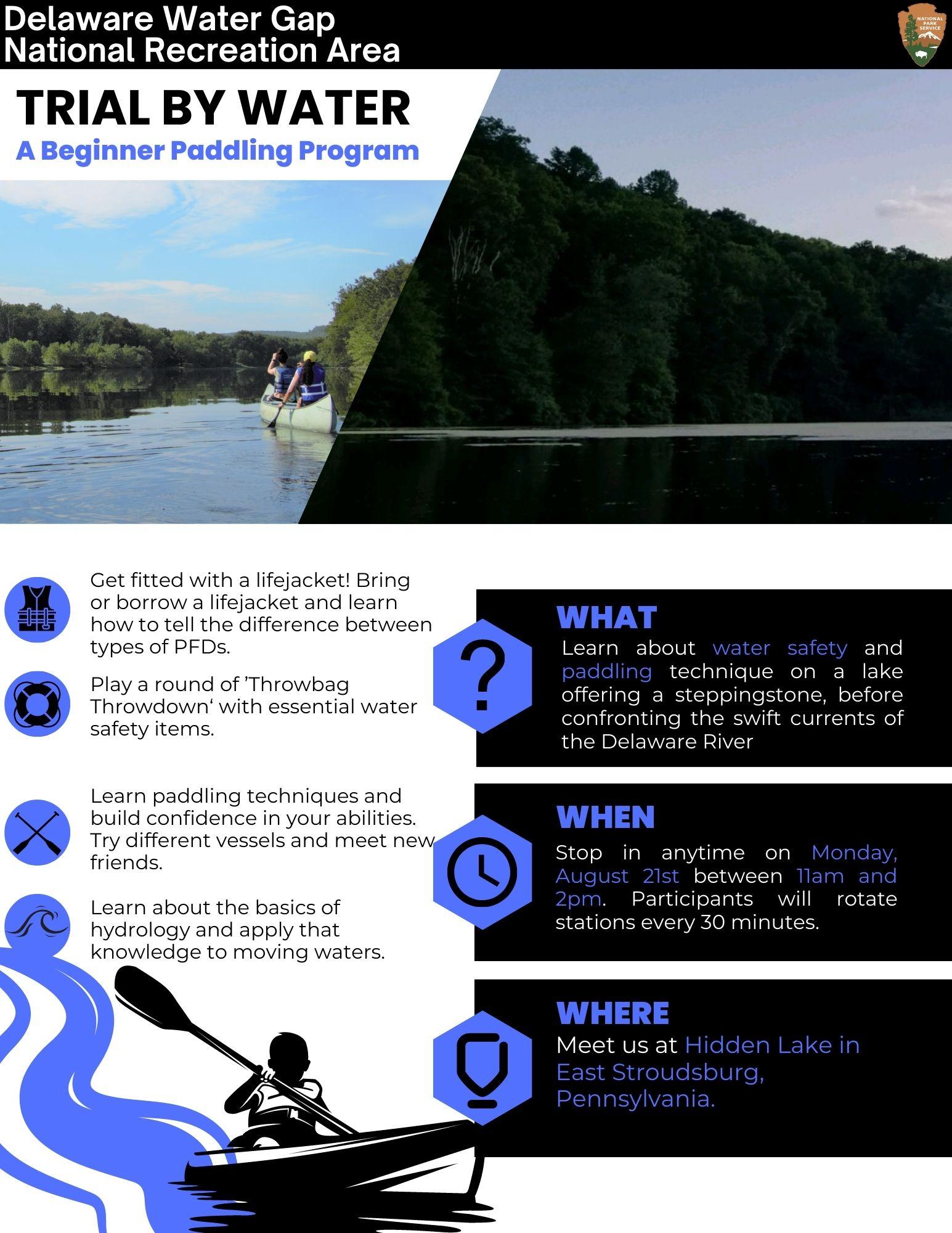 A flyer with information about the paddling and water safety program.