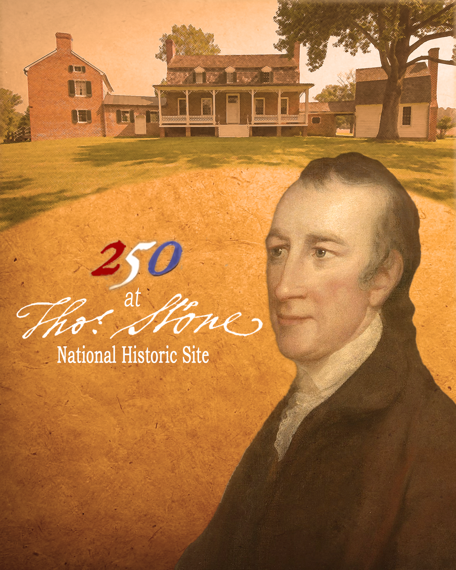 Digitally illustrated image of Thomas Stone, his house, and event title.