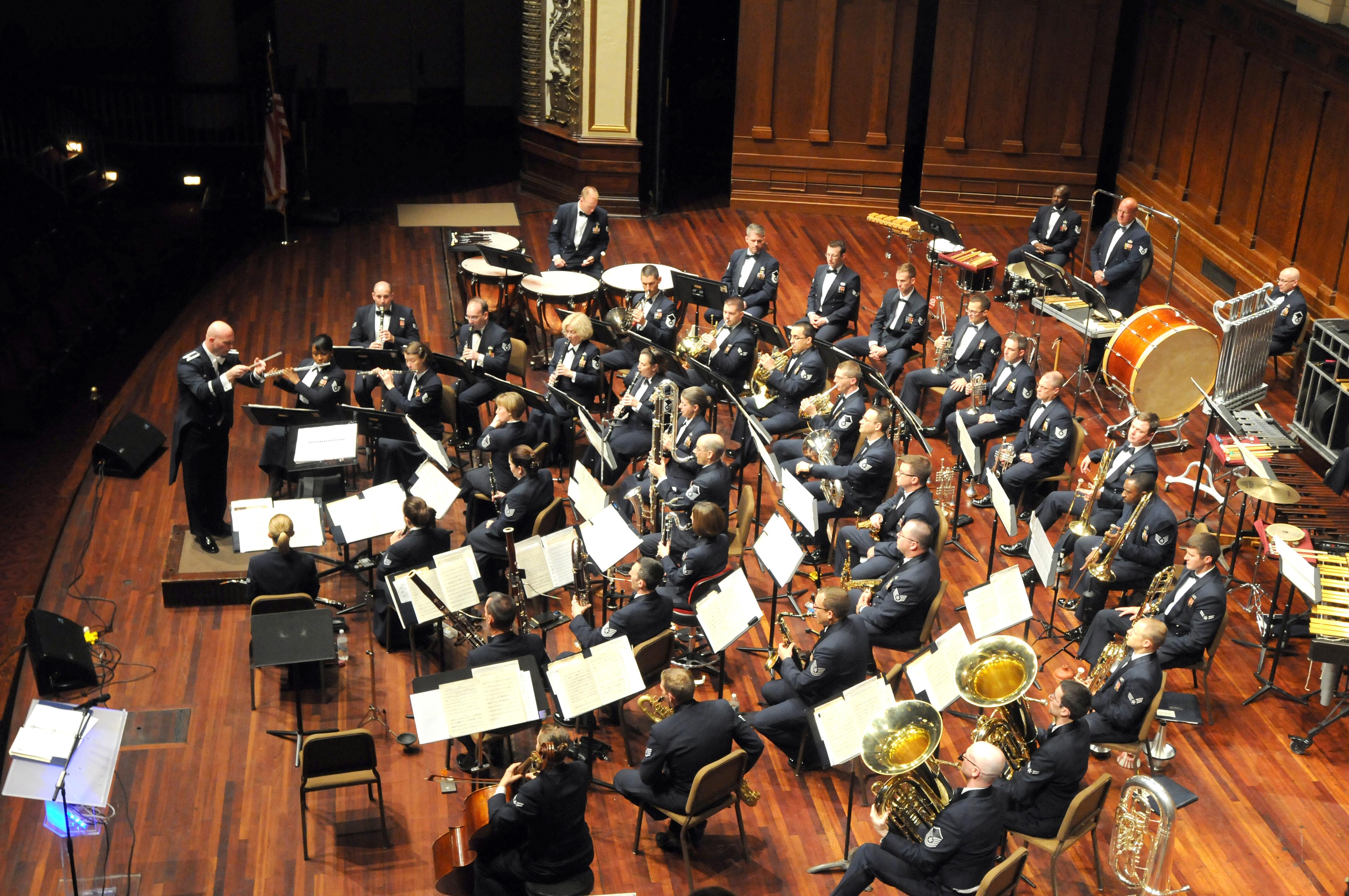 United States Air Force Heritage of America Concert Band performing on stage.