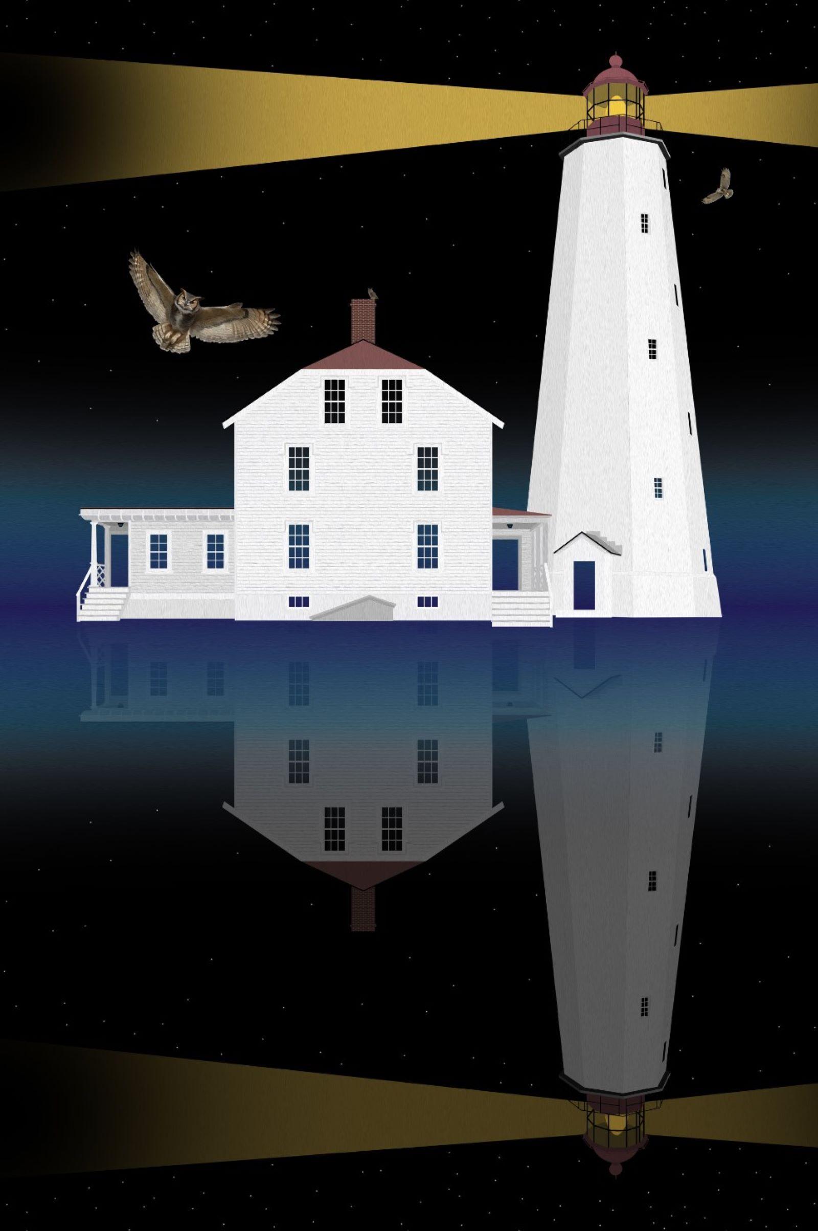 Painting of Lighthouse and reflection