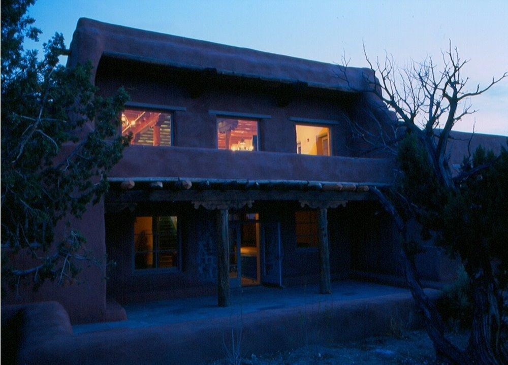 Night at Painted Desert Inn with windows aglow