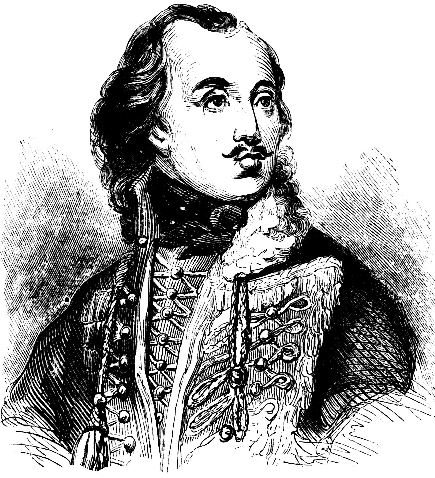 Drawing of a man in 18th century attire.