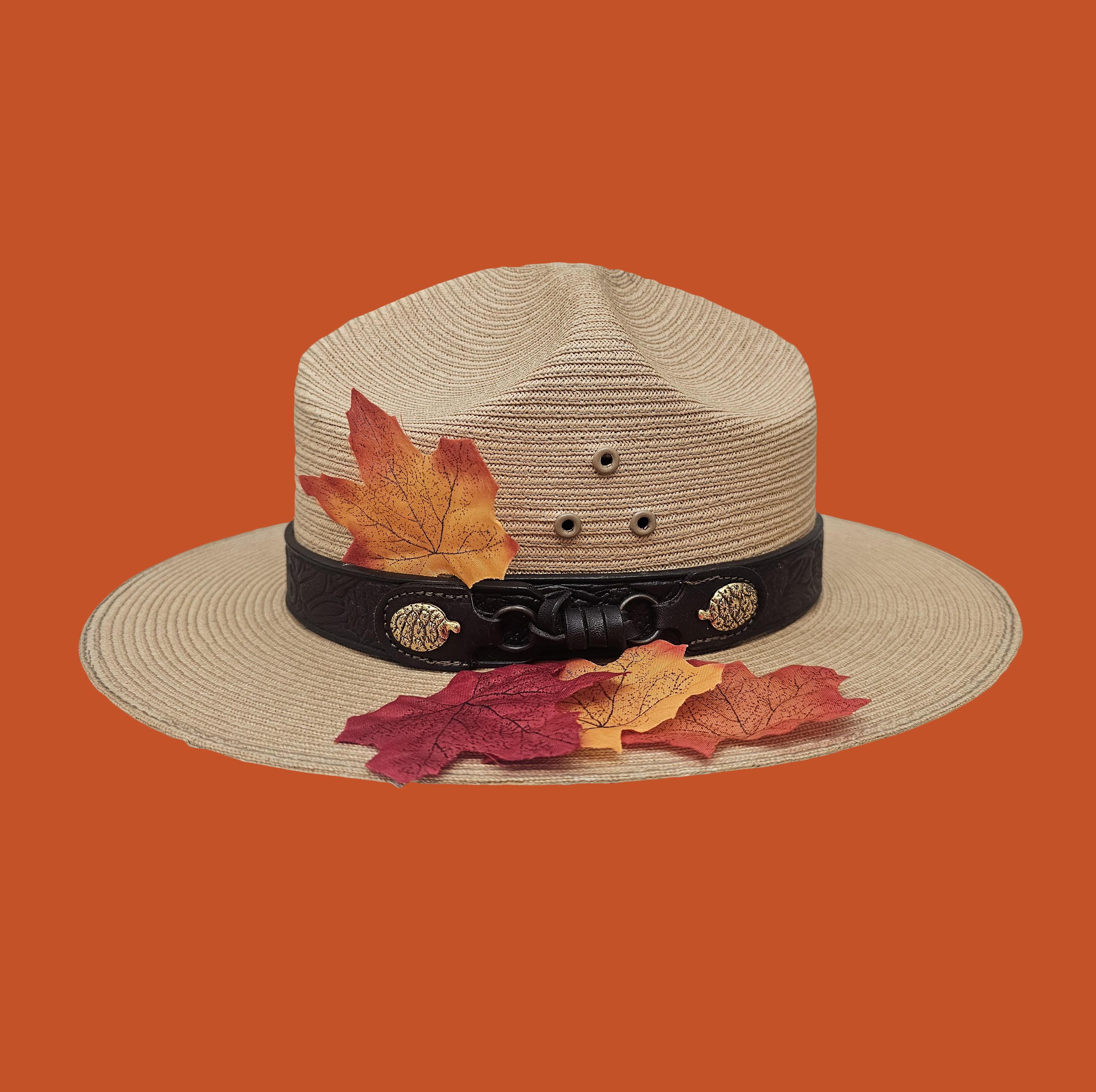 Ranger hat with fall leaves.