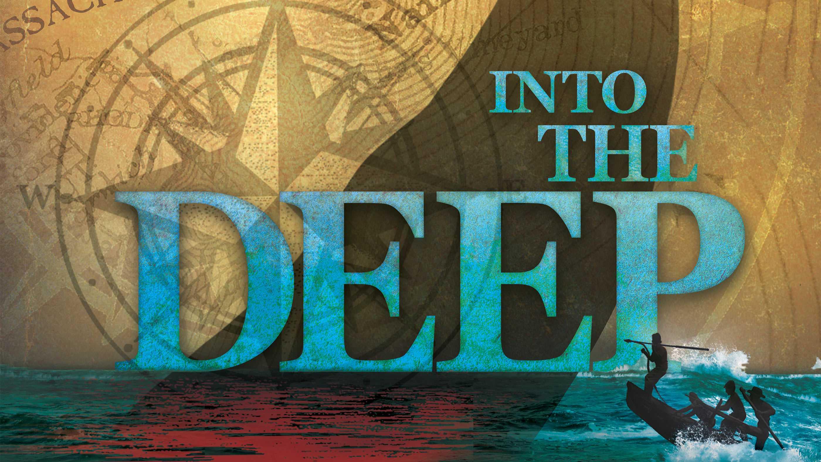 Cover image for Into the Deep Documentary by PBS shows a compass and a whale's tail.