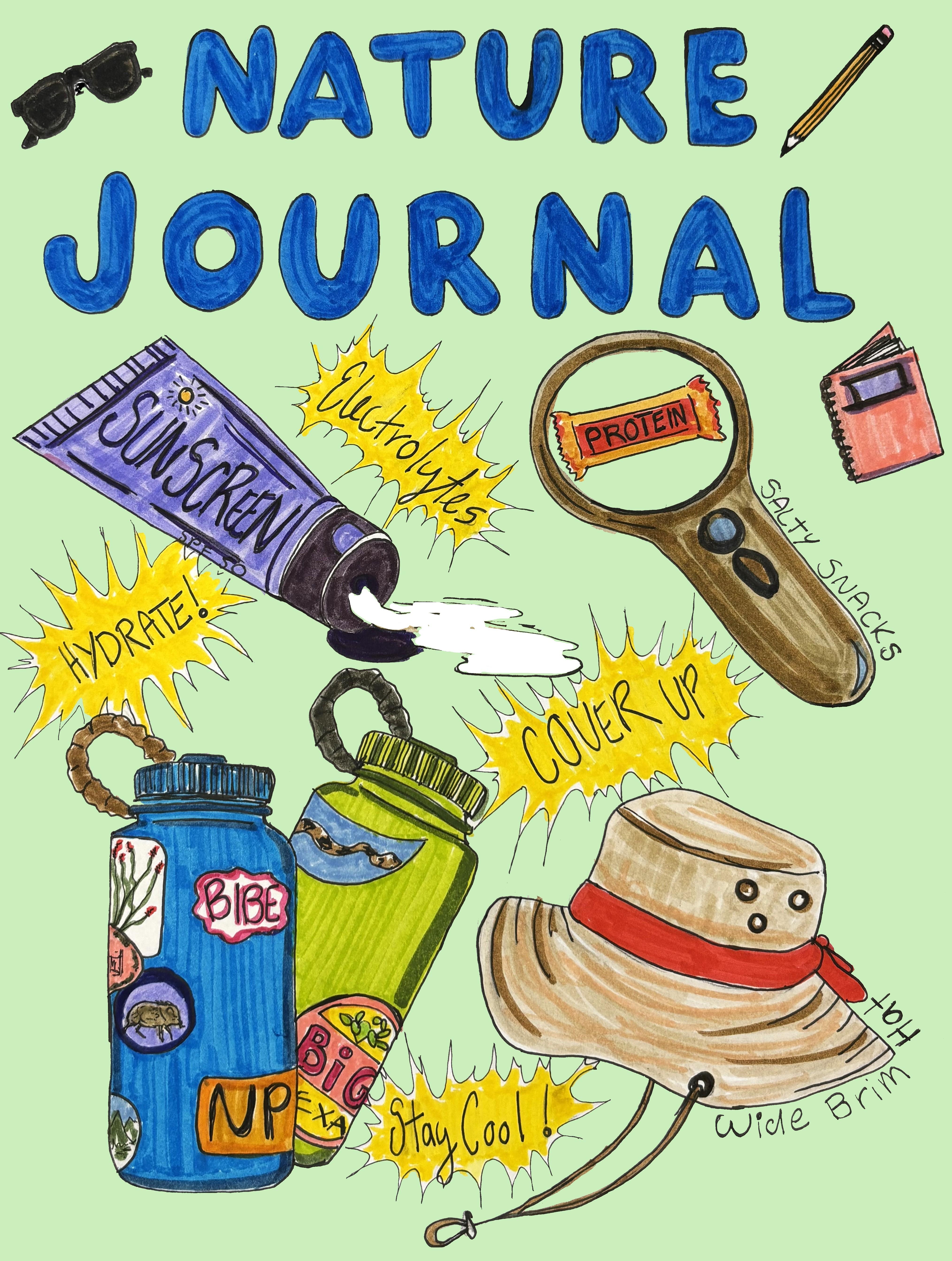 A poster drawing with the title "Nature Journal" in bold letters at the top.
