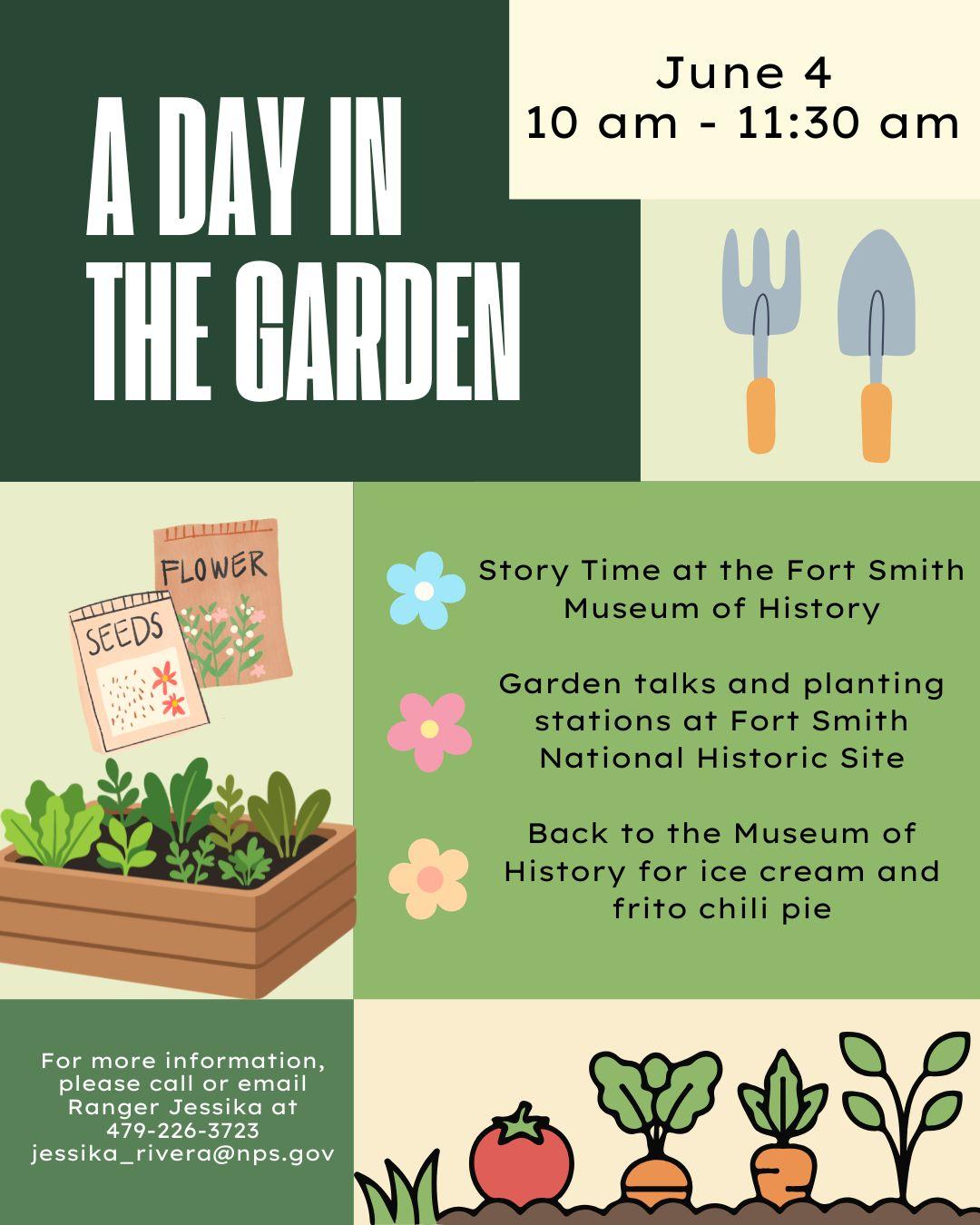 Flyer for A Day in the Garden program on June 4 from 10-11:30am.