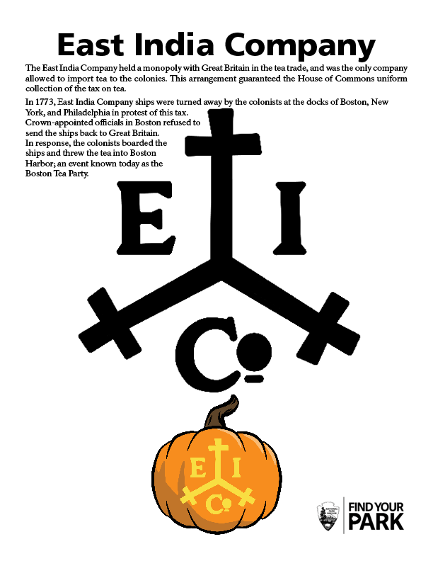 A pumpkin stencil of the British East India Trade company symbol