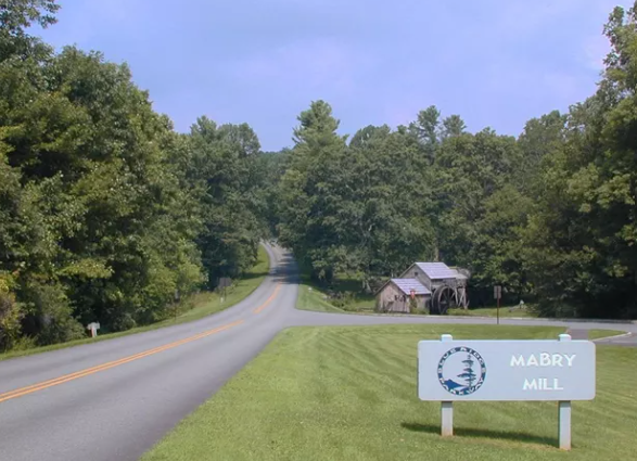 Mabry Mill sits on a warm summer's day on the Blue Ridge Parkway