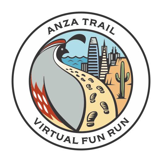 The event logo: a stylized trail with footprints through the desert and leading to a city.