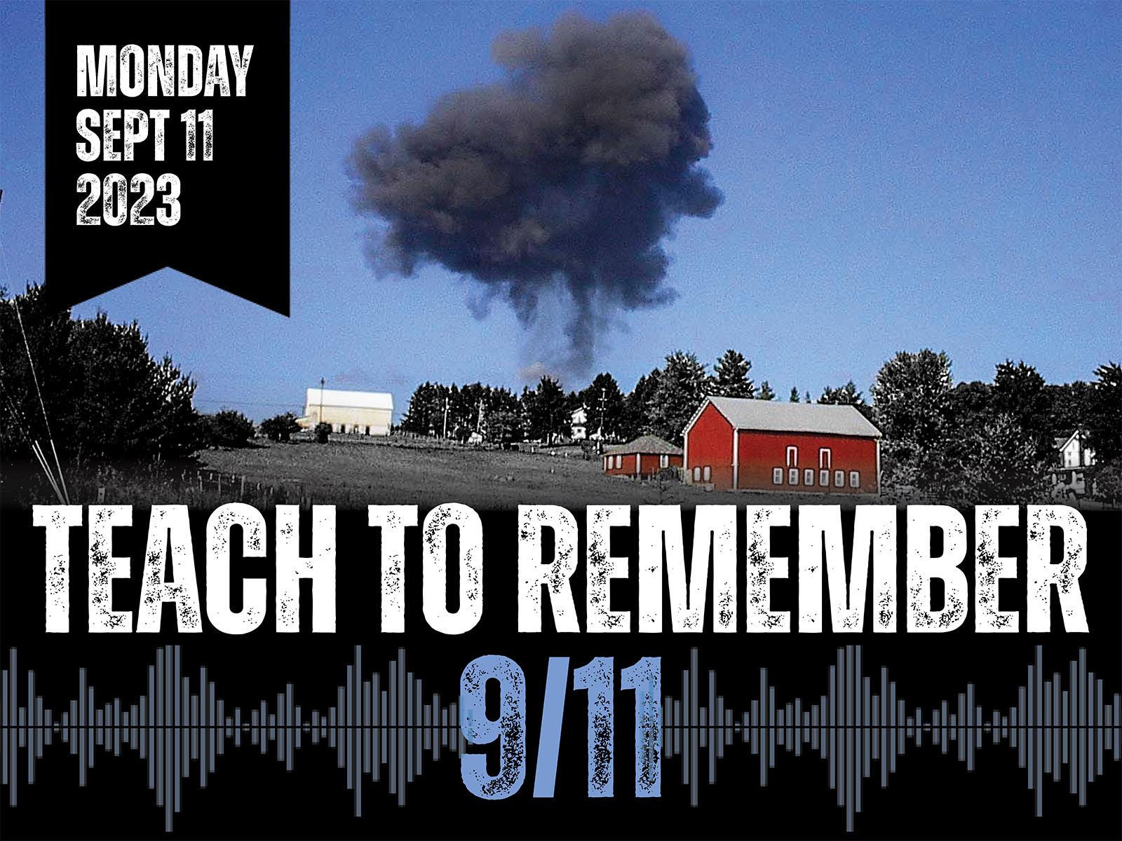 V. McClatchey image of Flight 93 smoke plume rising above hill with red barn.