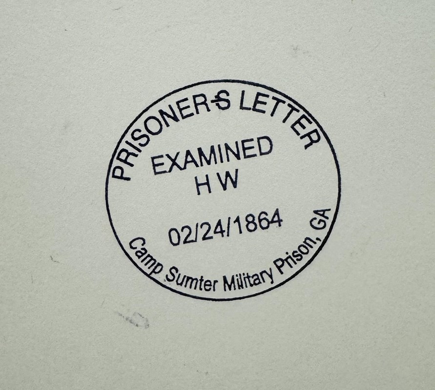 Prisoners Letter Examined HW 02/24/1864 Camp Sumter Military Prison, GA