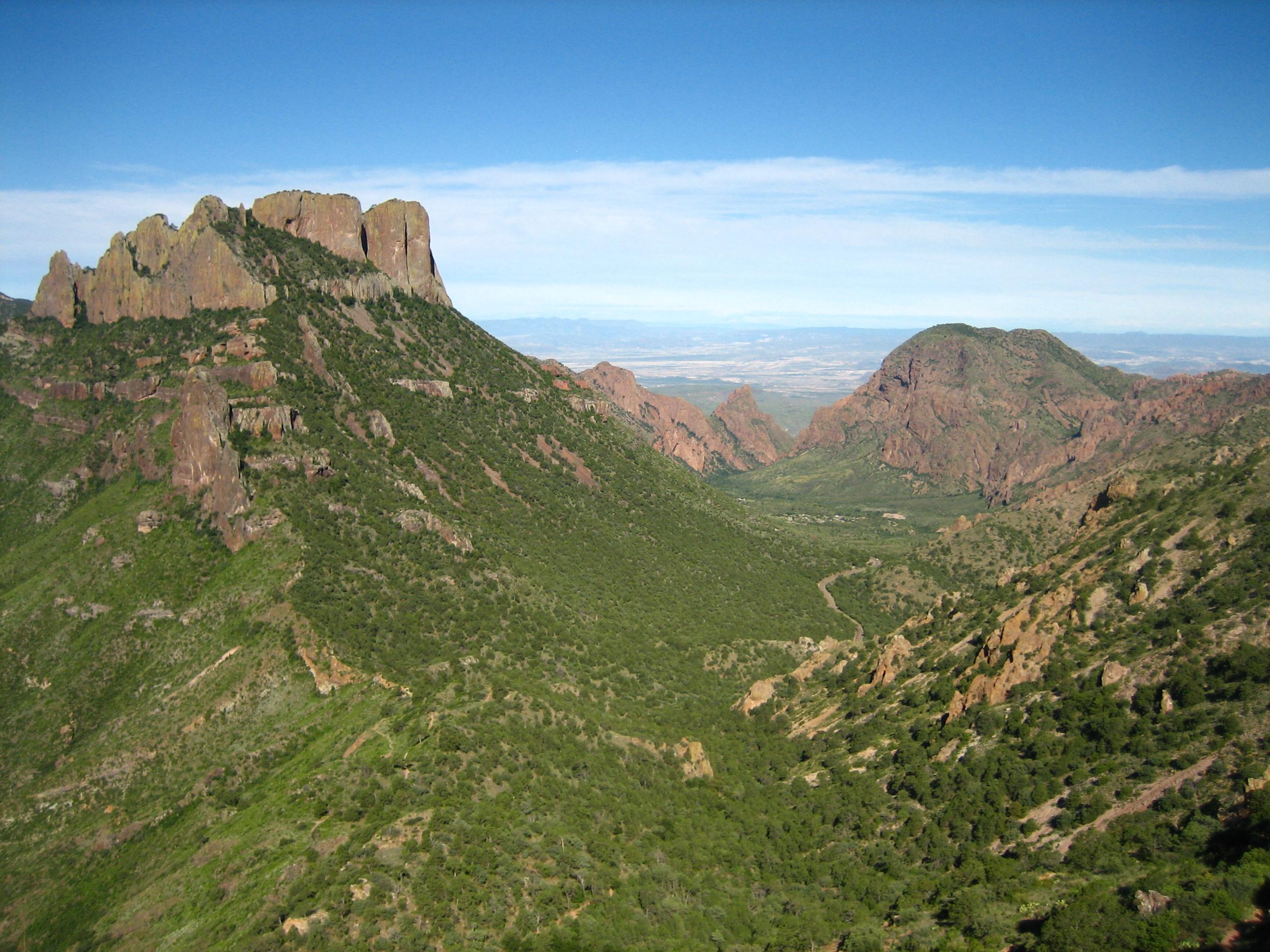An aerial view of the mountains surrounding the Chisos Basin.