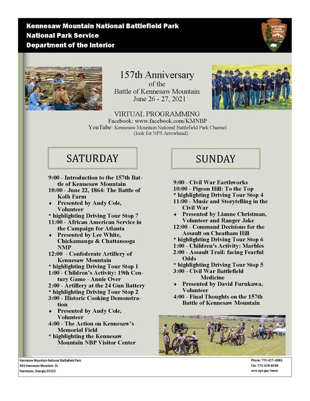 This is an image of the schedule of events for the park's battle anniversary