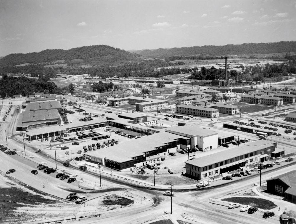 Aerial of a u-shaped commercial district