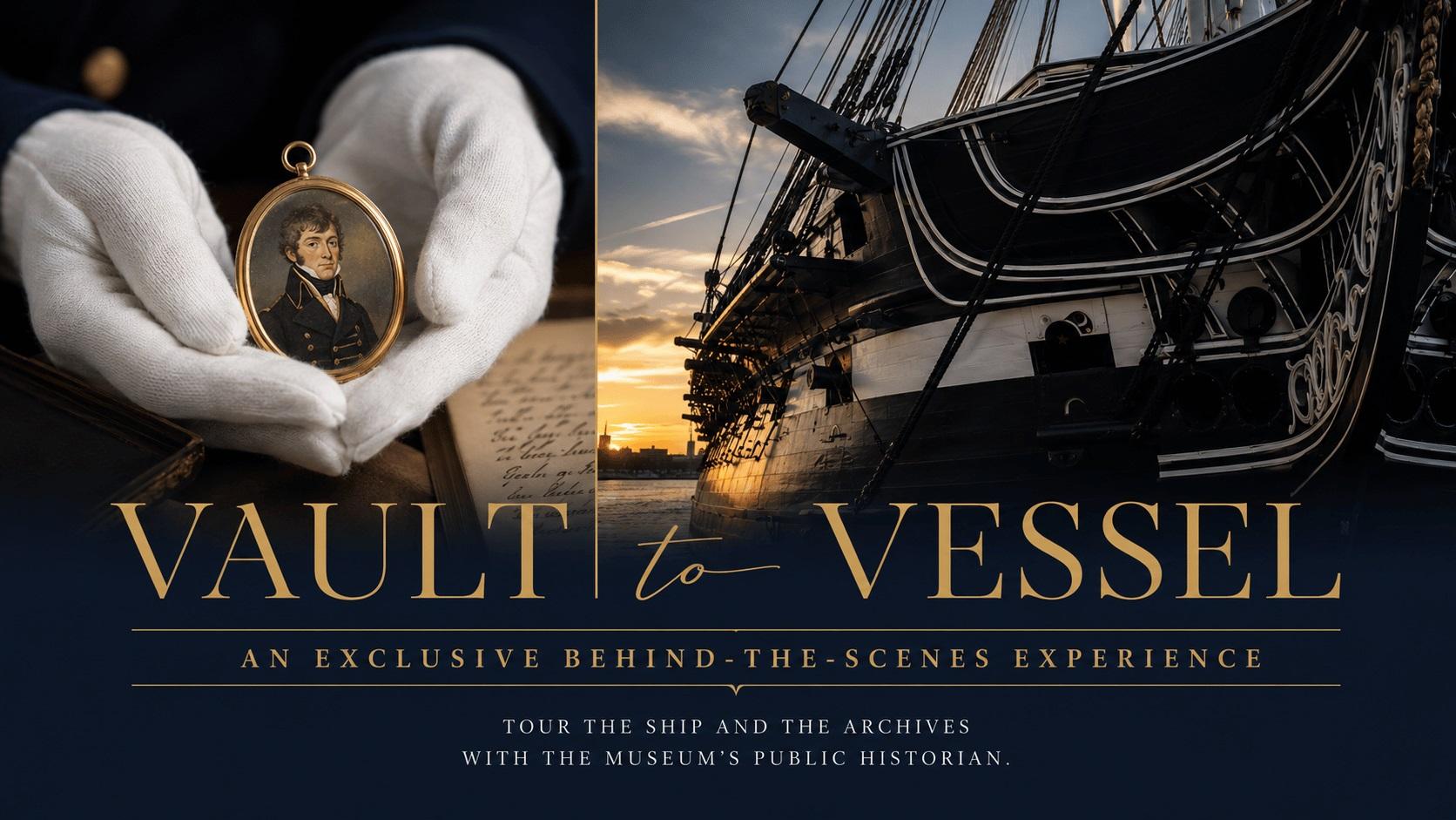 Event graphic with two side-by-side images. One with a small portrait and another of the ship.