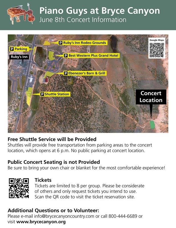 A flyer with an event venue map and concert information