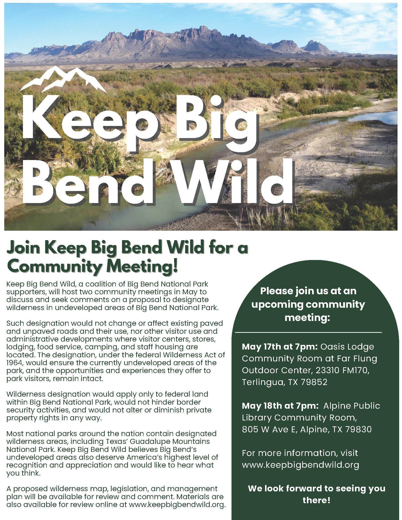 Keep Big Bend Wild community meeting announcement