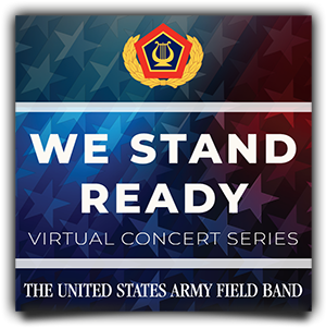 'We Stand Ready Virtual Concert Series' sign on dark blue background.