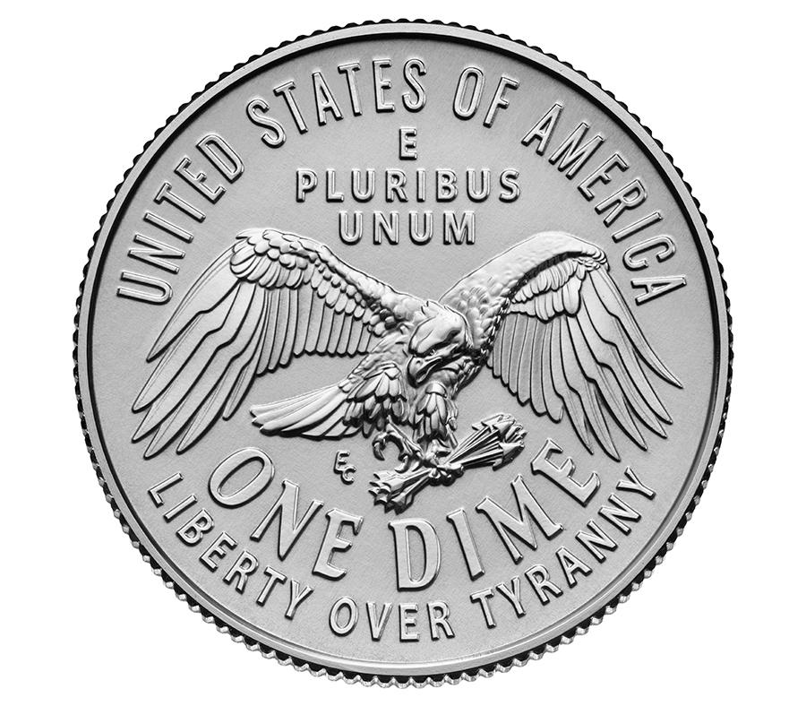 250th Dime reverse featuring an egal with the langue of the US Mint "One Dime"