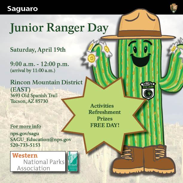 square flyer with title, date and time, address, and graphic of Sunny the Saguaro