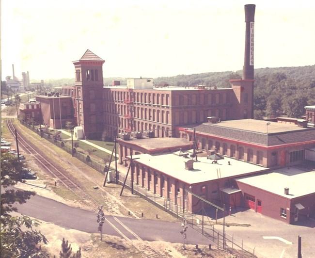 Birds-eye view of the Owens Corning factory in Ashton Village