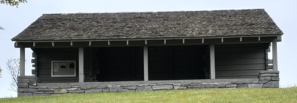 A comfort station built by the Civilian Conservation Corps sits at Doughton Park
