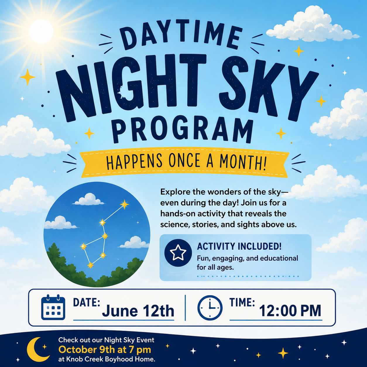 A color flyer talking about the daytime night sky program.
