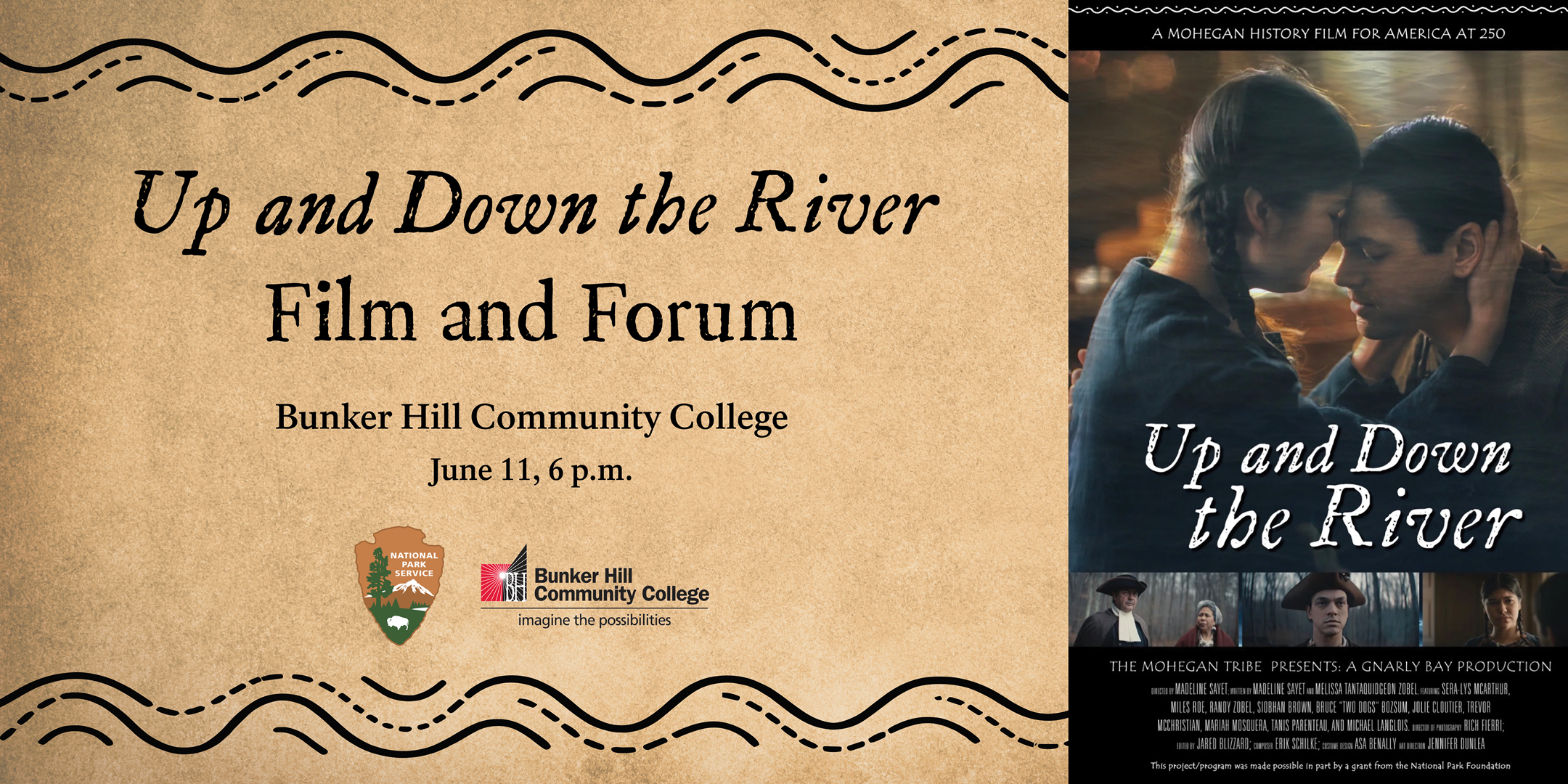 Event graphic with information on the left, movie poster on the right.