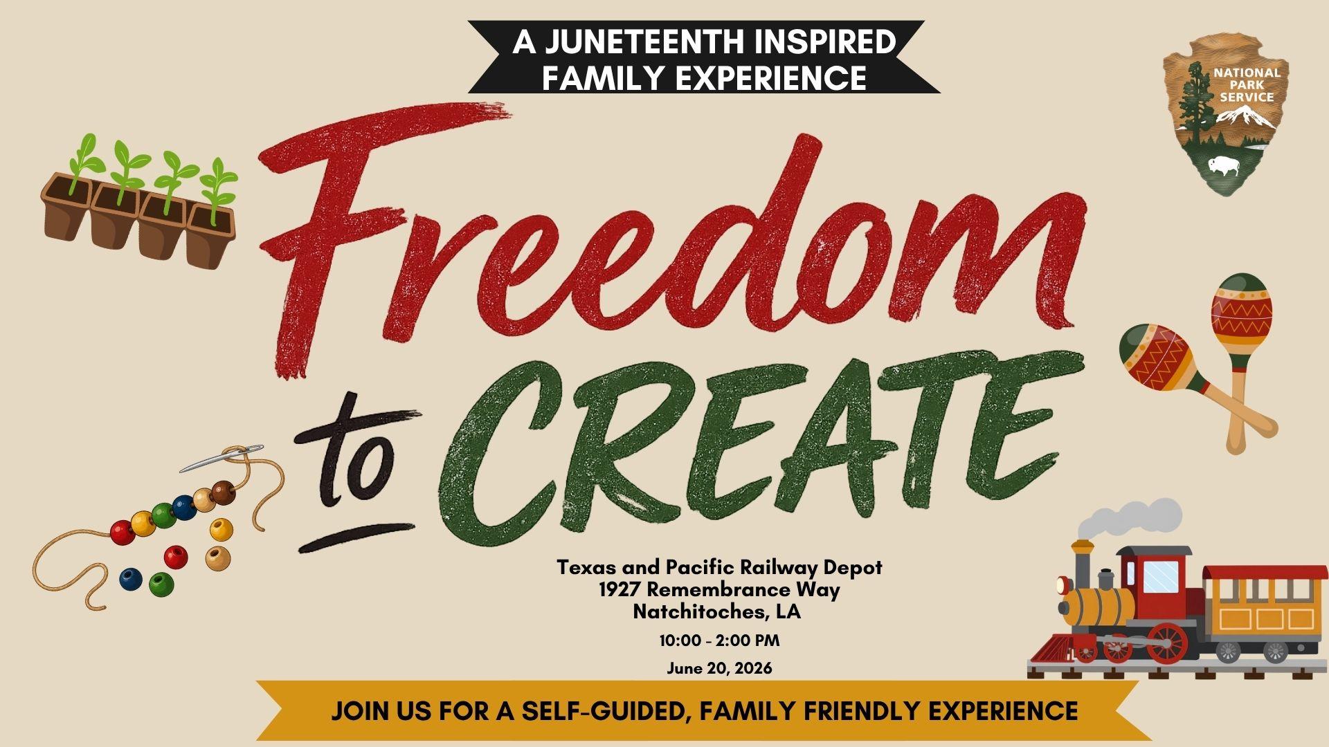 Freedom to Create flyer showing different craft activities.