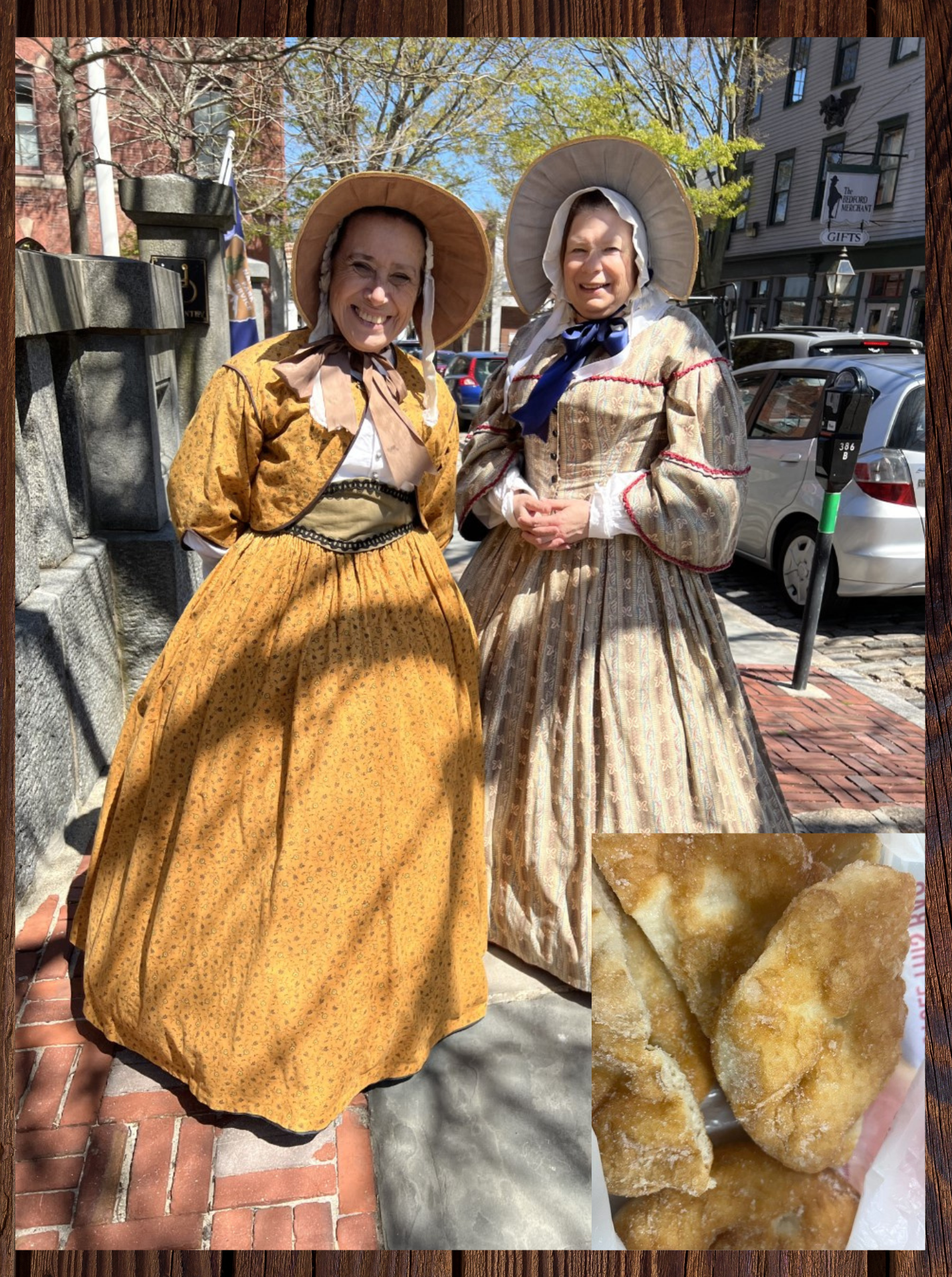 1850 ladies in period attire aboard a historic ship.