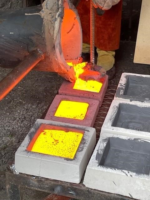 molten iron poured into 3 molds