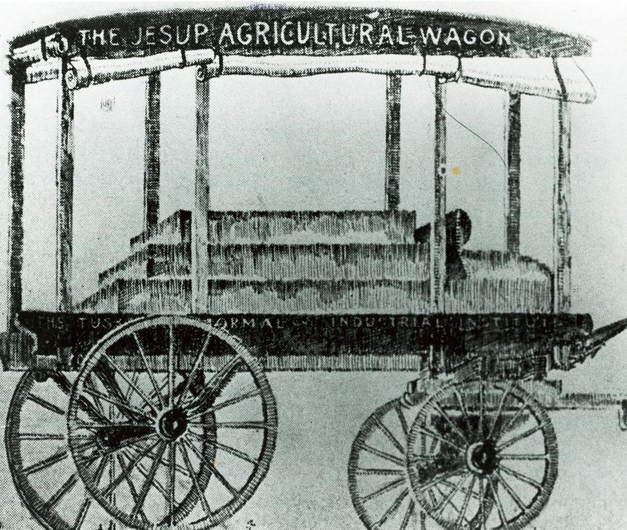 Black & white drawing of a wagon by George Washington Carver