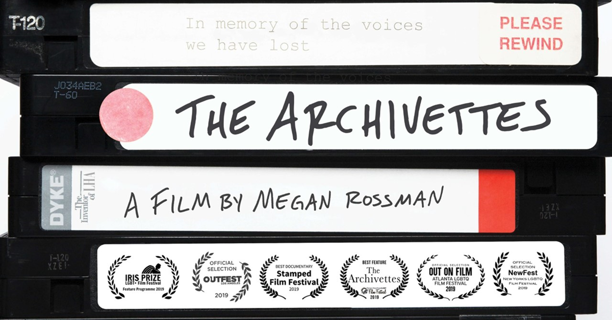 Stack of VHS tapes with the title of film, director Megan Rossman, and awards won