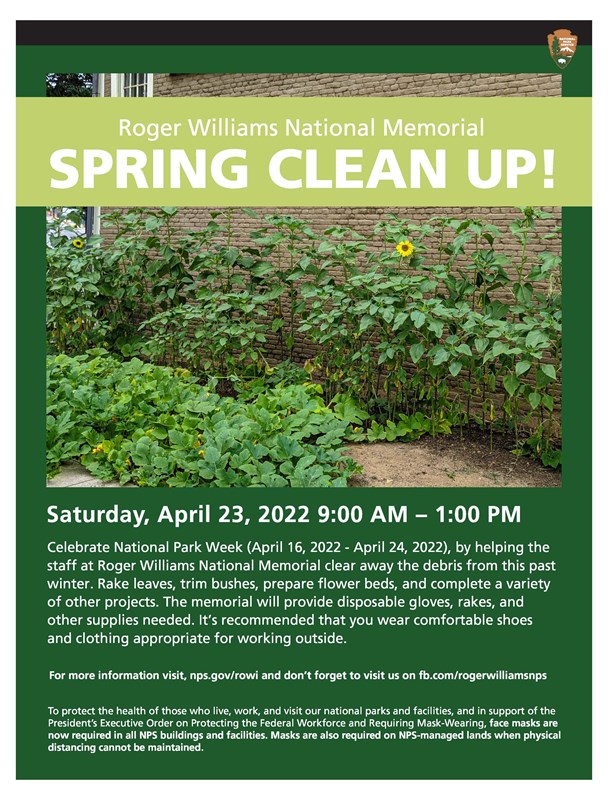 Spring Cleanup Flyer showing sunflowers and pumpkin patch next to visitor center.
