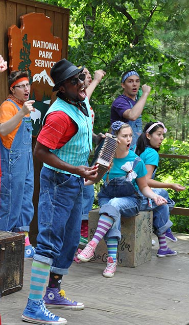 youth actors on stage at the Sandburg Home performing Rootabaga Stories youth actors on stage at the Sandburg Home performing Rootabaga Stories