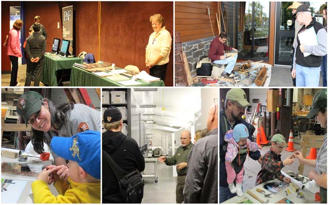 A collage of images that show visitors engaging with professional archeologists and park resources. A collage of images that show visitors engaging with professional archeologists and park resources.