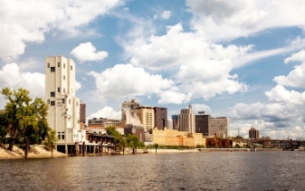 view of downtown Saint Paul from the Mississippi River view of downtown Saint Paul from the Mississippi River