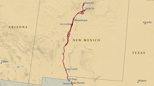 imagen de un mapa que muestra el camino real de tierra adentro recorriendo dos estados