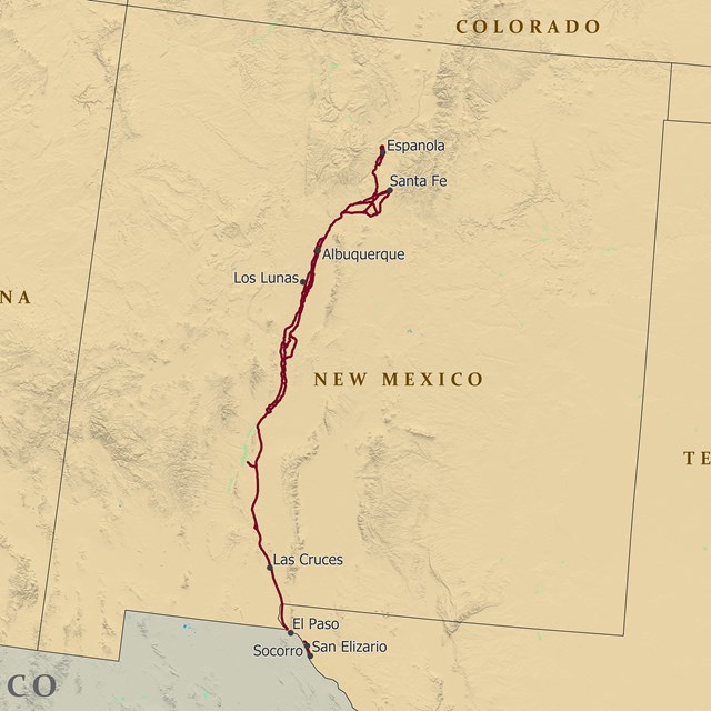 imagen de un mapa que muestra el camino real de tierra adentro recorriendo dos estados