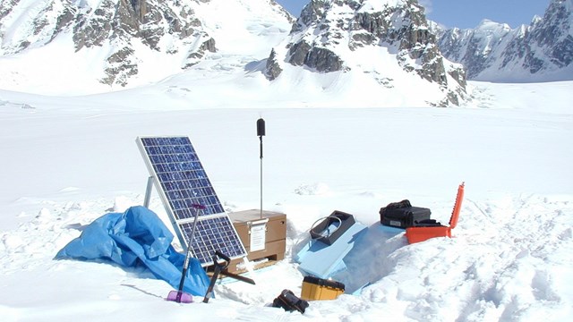 Audio recording equipment monitors sounds in a remote location of Denali National Park & Preserve