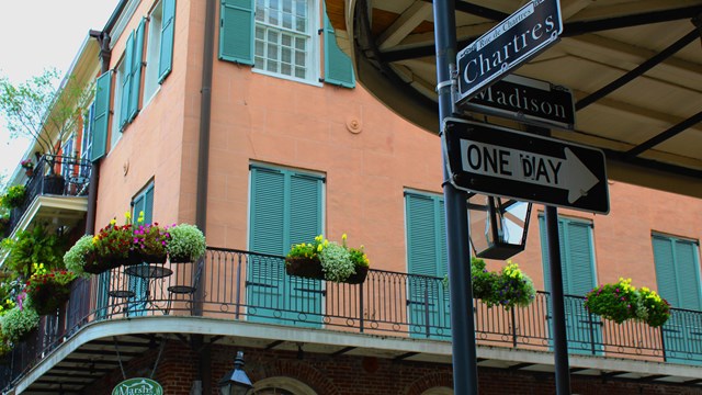 Buildings and street signs in New Orleans, LA