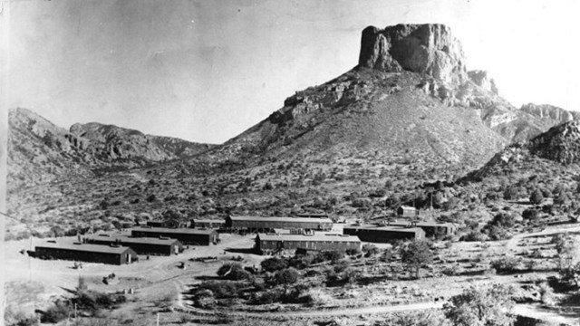 1937 CCC camp at base of mesa in Big Bend National Park, Texas. Photo from Portal to Texas History
