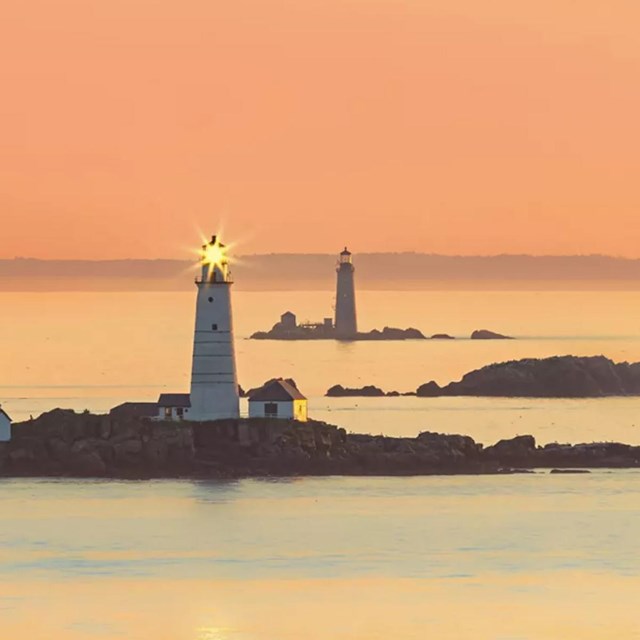 lighthouses on small islands in Boston Harbor