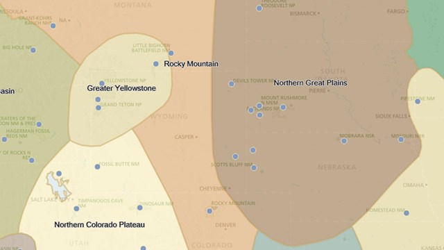 Portion of a map showing Inventory & Monitoring network boundaries