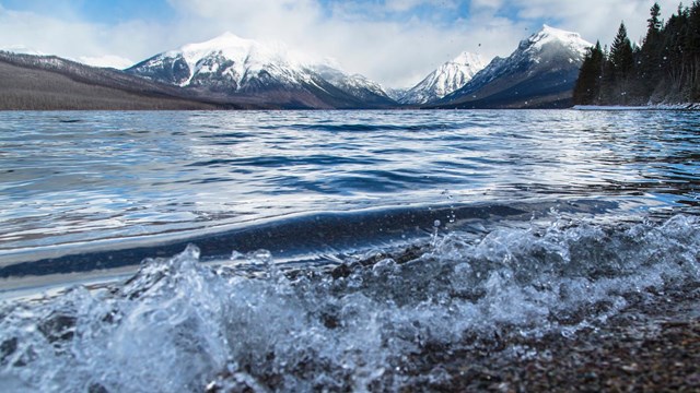 Water lapping onto shore at Lake Clark National Park.