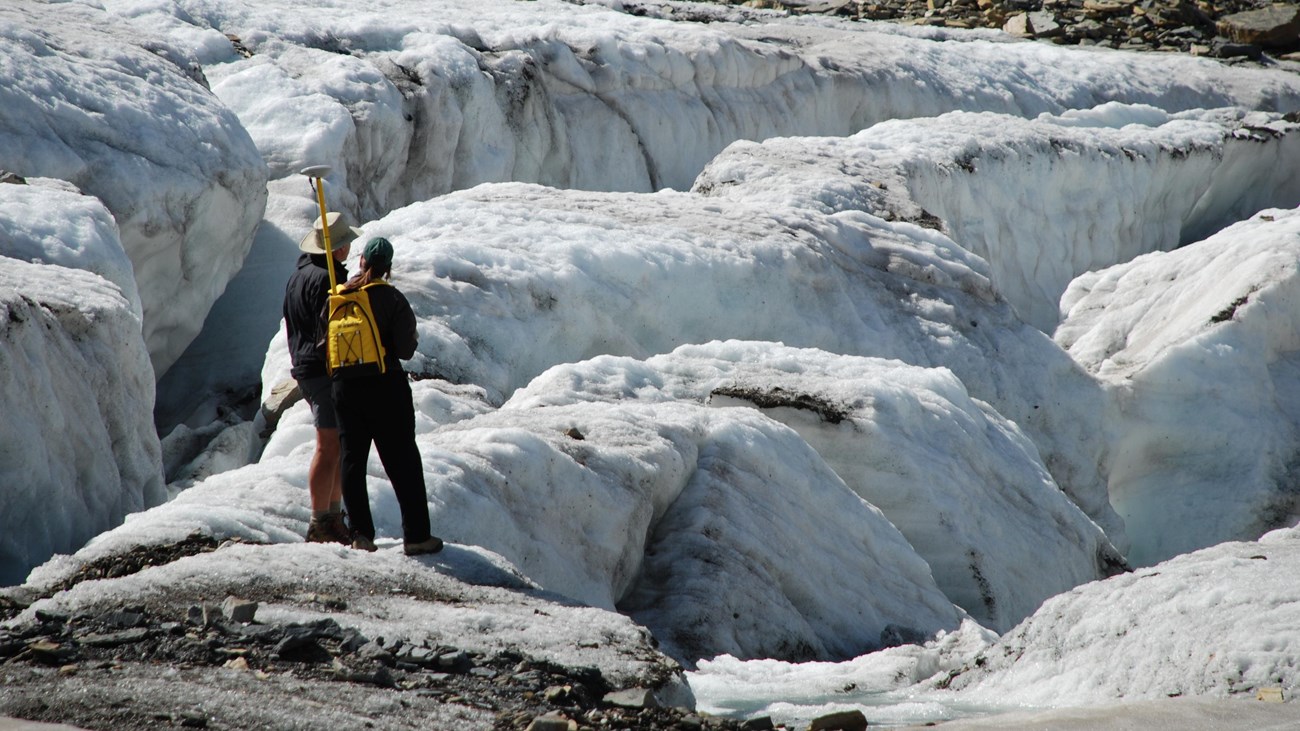 Measuring a glagier a Glacier National Park.