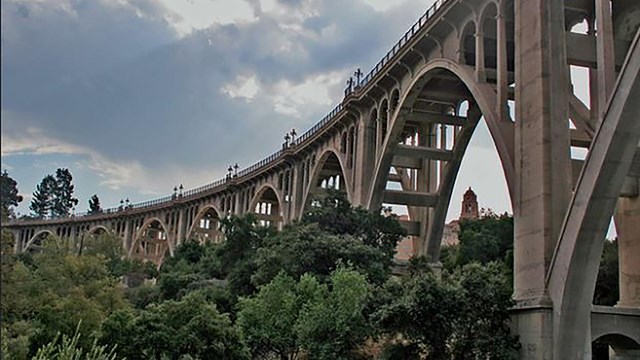 A historic stone bridge.