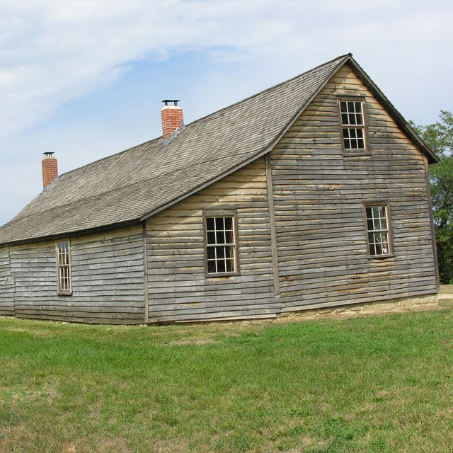 A large wooden barn