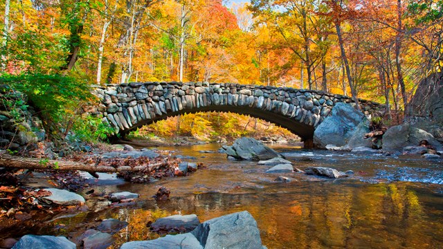 A stone bridge over Rock Creek