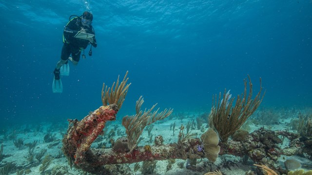 SEAC diver records an anchor underwater at Buck Island